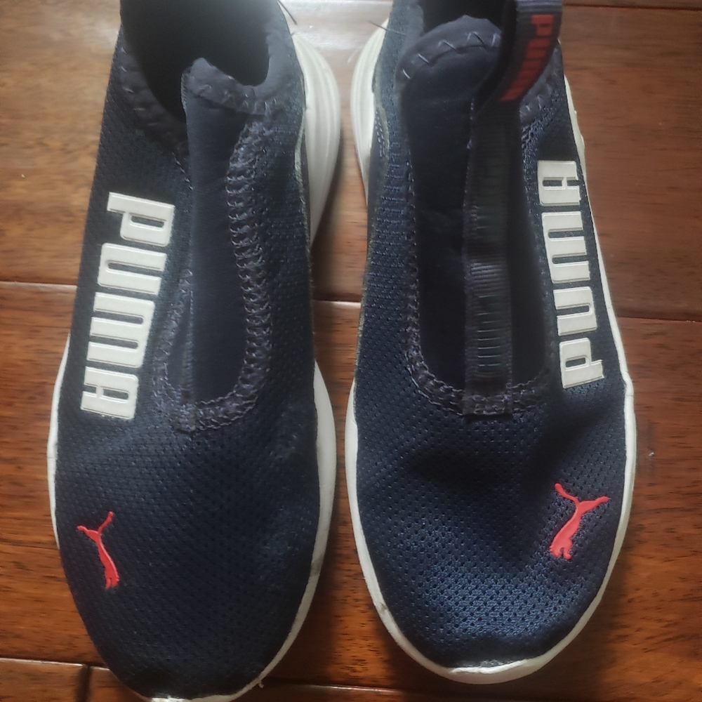 Boys Navy Red & White Puma Slip Ons